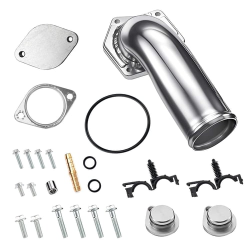 2008-2010 6.4L Powerstroke EGR Valve Delete Kit w/ Intake Elbow (Silver) for Ford F250 F350 F450 F550 | EngineGo