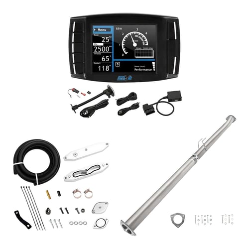2011-2014&2017-2019 6.7L Powerstroke DPF/DEF/EGR All-in-One Delete Kit | Mini Maxx V2 Tuner, 4" DPF Delete, EGR Delete Silver | EngineGo