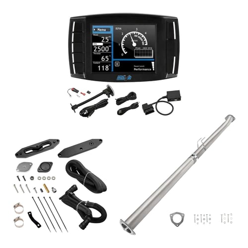 2015-2016 6.7L Powerstroke DPF/DEF/EGR All-in-One Delete Kit | Mini Maxx V2 Tuner, 4" DPF Delete, EGR Delete Black | EngineGo