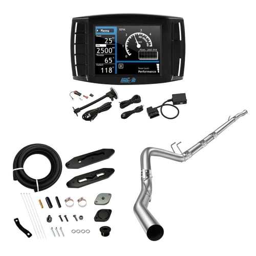 2011-2014&2017-2019 6.7L Powerstroke DPF/DEF/EGR All-in-One Delete Kit | Mini Maxx V2 Tuner, 4" Downpipe-Back, EGR Delete Black | EngineGo