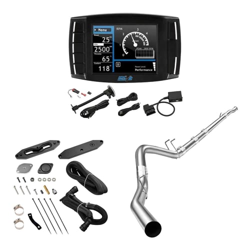 2015-2016 6.7L Powerstroke DPF/DEF/EGR All-in-One Delete Kit | Mini Maxx V2 Tuner, 5" Downpipe-Back, EGR Delete Black | EngineGo