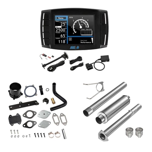 2013-2017 6.7L Cummins DPF/DEF/EGR All-in-One Delete Kit | Mini Maxx V2 Tuner, 4" DPF Delete w/ Muffler, EGR Delete Black | EngineGo
