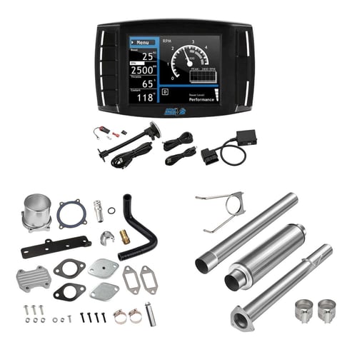 2013-2017 6.7L Cummins DPF/DEF/EGR All-in-One Delete Kit | Mini Maxx V2 Tuner, 4" DPF Delete w/ Muffler, EGR Delete Silver | EngineGo