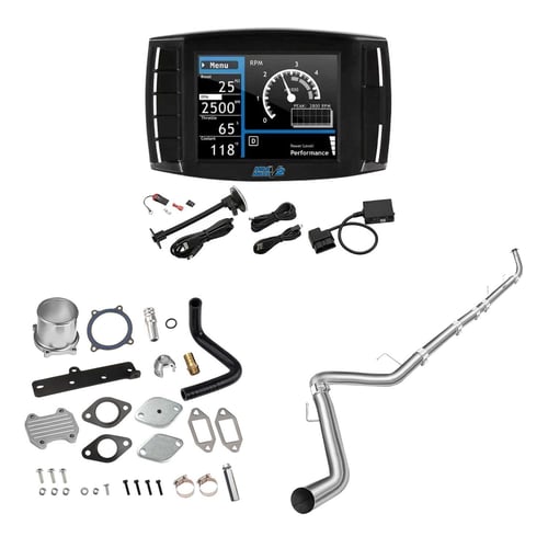 2013-2017 6.7L Cummins DPF/DEF/EGR All-in-One Delete Kit | Mini Maxx V2 Tuner, 4" Turbo-back, EGR Delete Silver | EngineGo